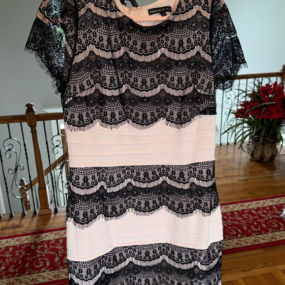 Preston & York Black and Pink Sheath Dress with Flutter Sleeves